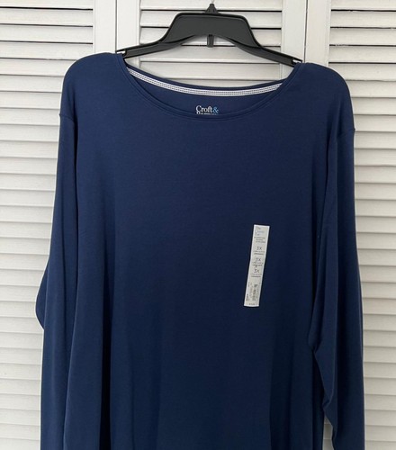 Croft & Barrow Plus Size 3X Essential Crewneck Long Sleeve Tee Navy %100 Cotton
