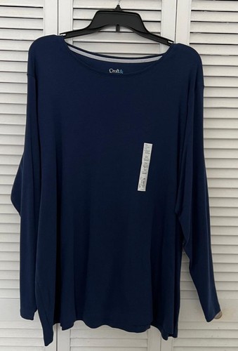 Croft & Barrow Plus Size 3X Essential Crewneck Long Sleeve Tee Navy %100 Cotton