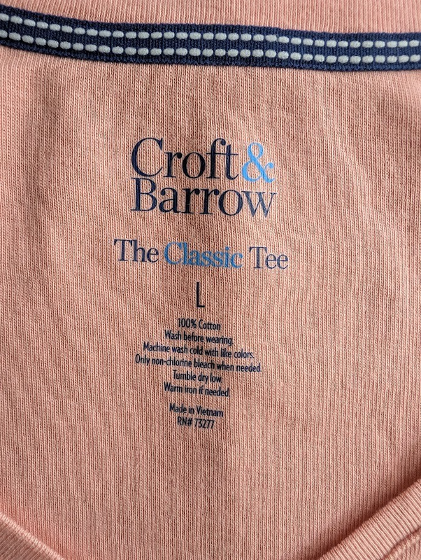 Croft Barrow Size Large The Classic Tee Peach V Neck Short Sleeve Casual Top NWT
