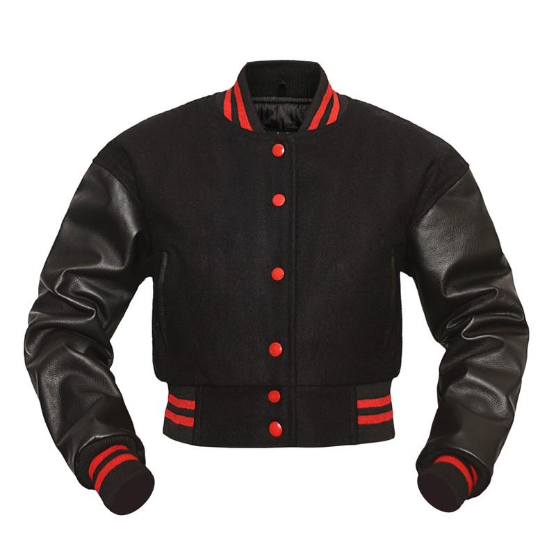 Cropped Jacket Varsity Letterman Crop Jackets For Women Wool Body Leather Sleeve