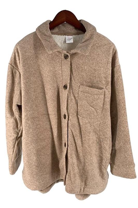 Cuddl Duds Fleecewear Bonded Sherpa Button-Front Shacket Oatmeal