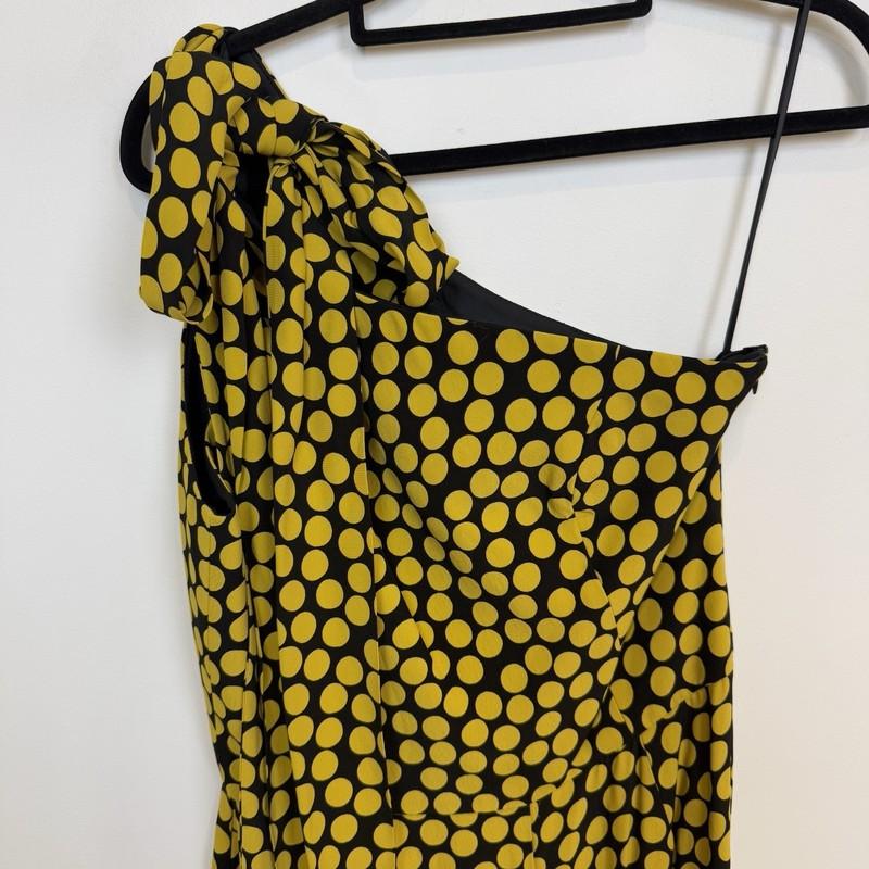 Cue Jumpsuit 12 Womens Black Yellow Polka Dot Off Shoulder Wide Leg Size 12