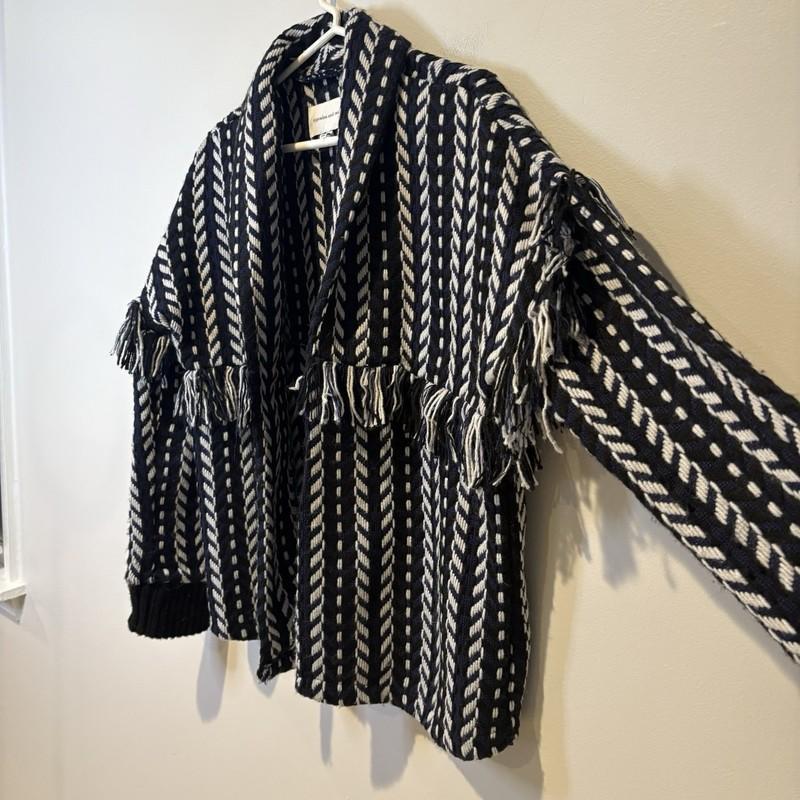 Cupcakes And Cashmere Sweater Knit Jacket Womens S Woven Fringe Tweed Boho Open