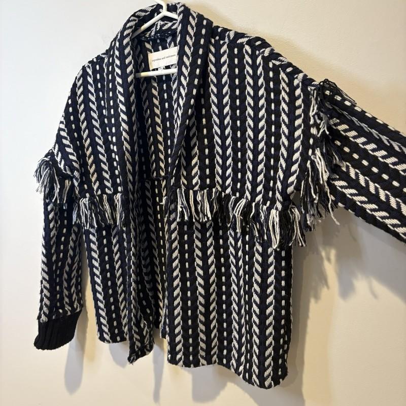 Cupcakes And Cashmere Sweater Knit Jacket Womens S Woven Fringe Tweed Boho Open