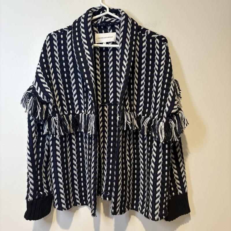 Cupcakes And Cashmere Sweater Knit Jacket Womens S Woven Fringe Tweed Boho Open