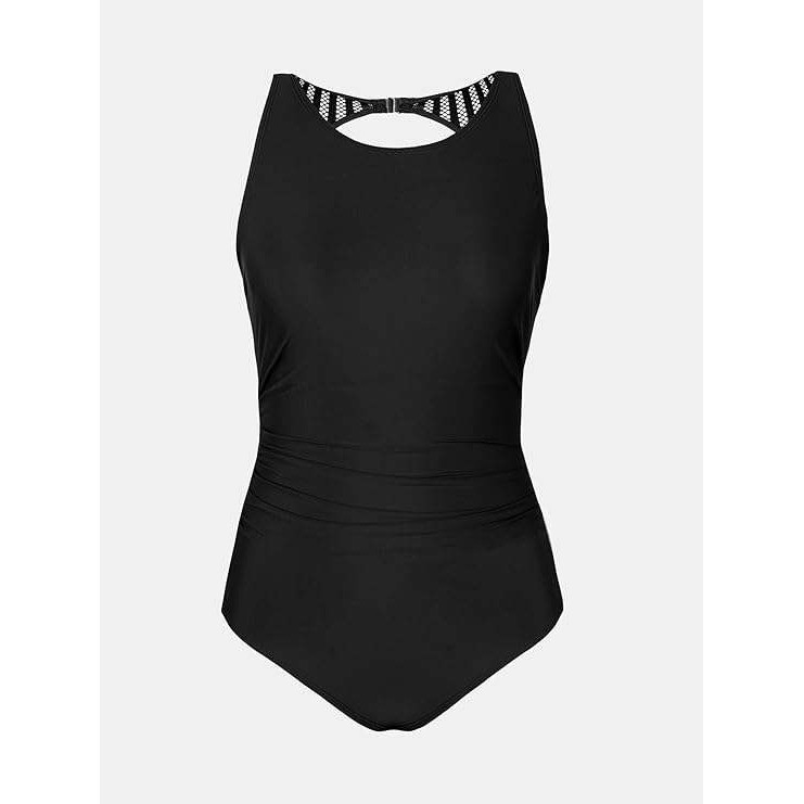 Cupshe Black One Piece Swimsuit Tummy Control Mesh Detail Womens M