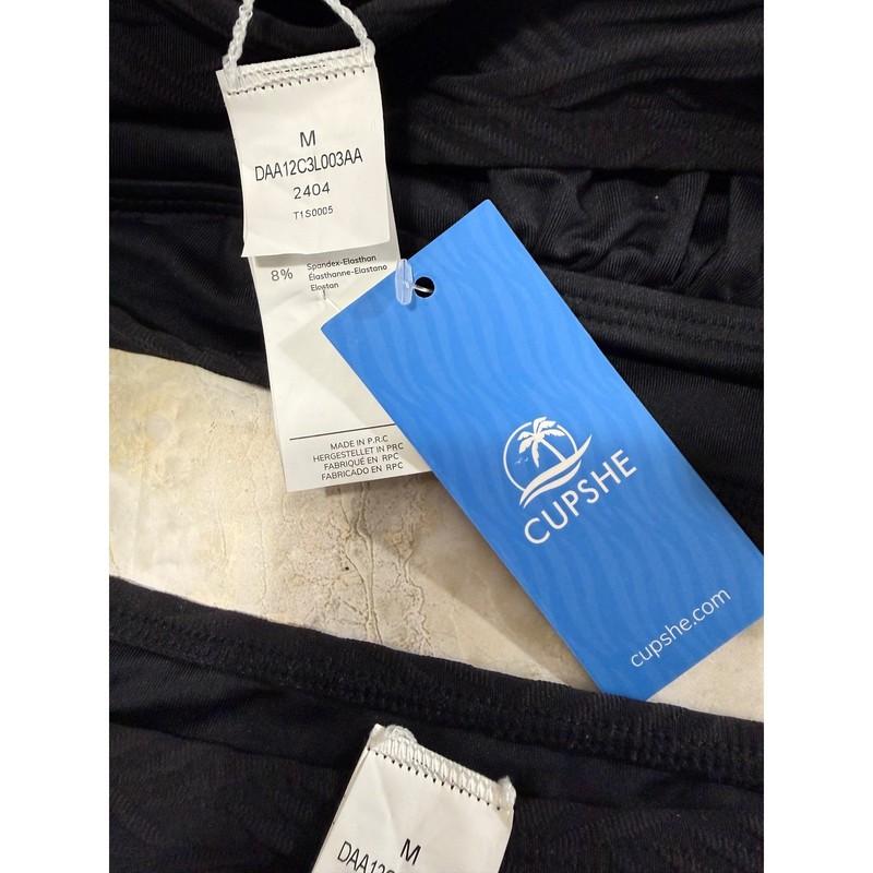 Cupshe Black Weave Textured High Waist Bikini Set Swimsuit Medium New With Tags