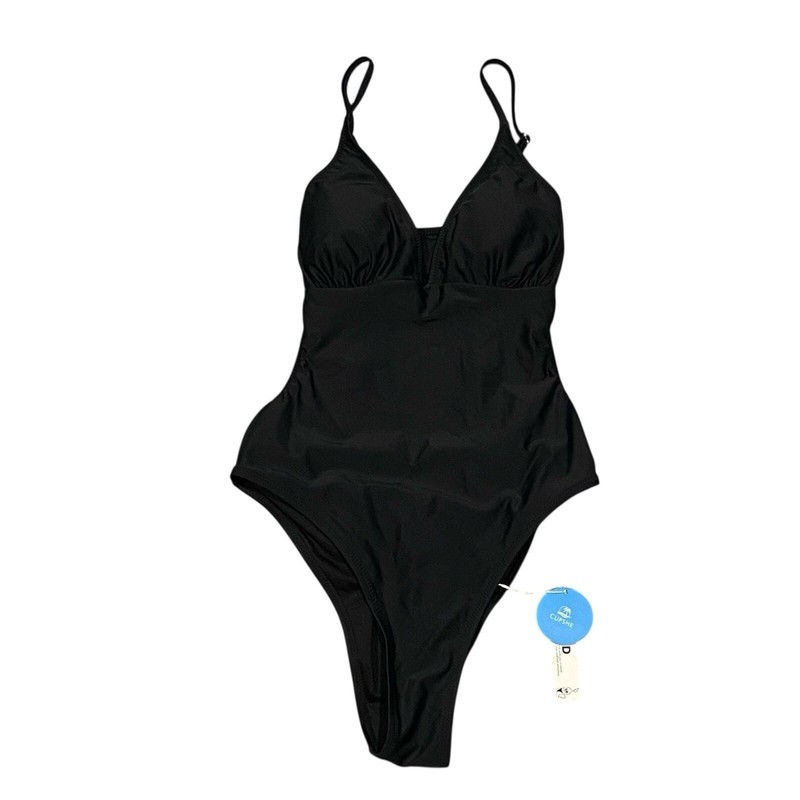 CUPSHE One Piece V Neck Swimsuit Criss Cross Adjustable Strap NWT Medium Black
