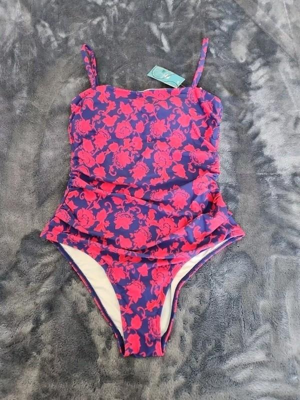 CUPSHE Women’s Blue/Fushsia Floral Print Lace-Up One-Piece Swimsuit Size Medium