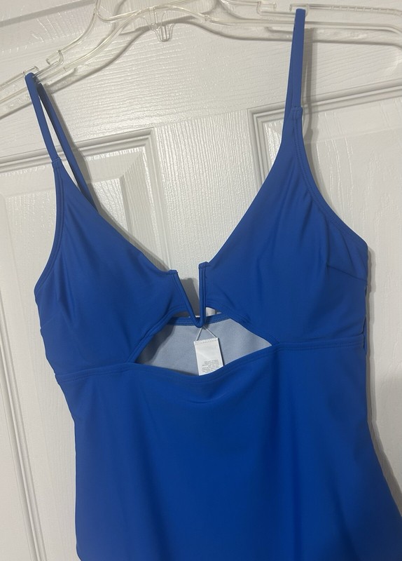 CUPSHE Women’s Blue One Piece Swimsuit Deep V Wire Cut Out NWT Size M
