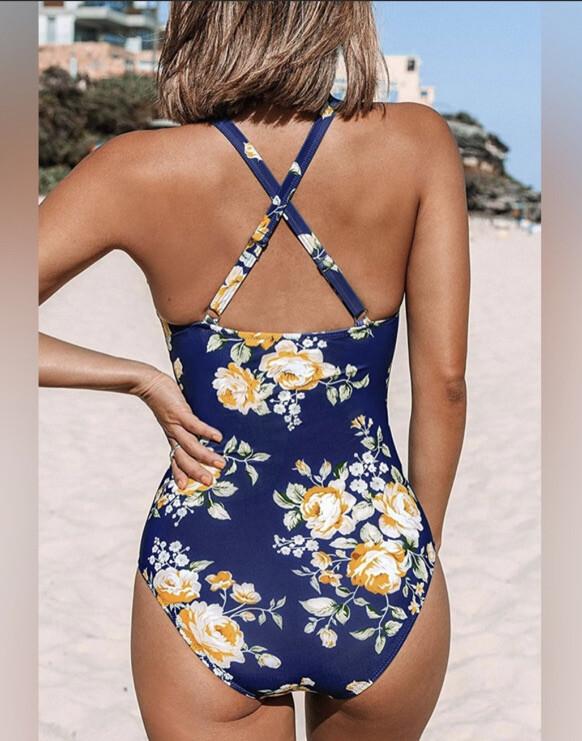CUPSHE Women Sz L One Piece Swimsuit Key Hole Neck Floral Adjustable Straps