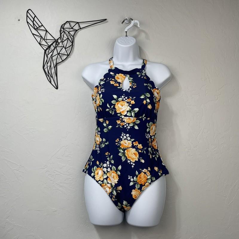 CUPSHE Women sz L One Piece Swimsuit Key Hole Neck Floral adjustable straps