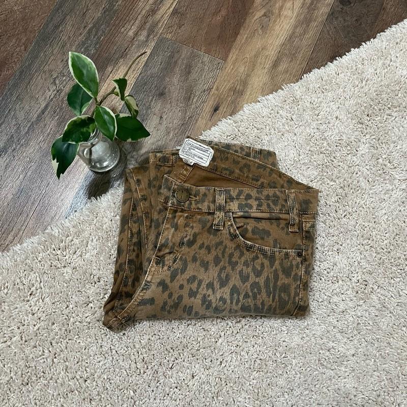 Current/Elliot Size 27 Camel Leopard The Stiletto Skinny Ankle Low Rise Jeans
