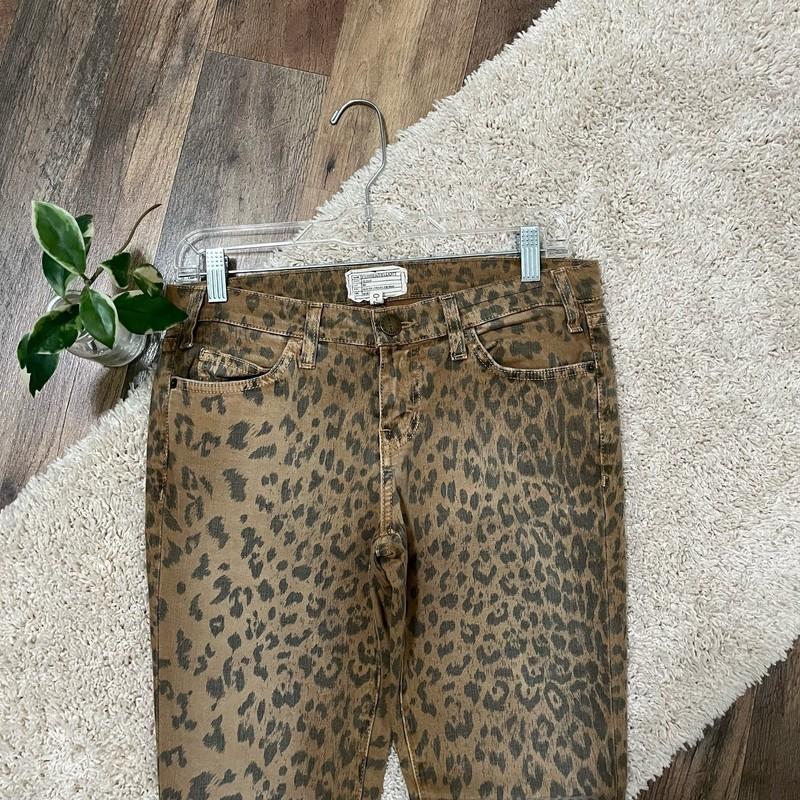 Current/Elliot Size 27 Camel Leopard The Stiletto Skinny Ankle Low Rise Jeans