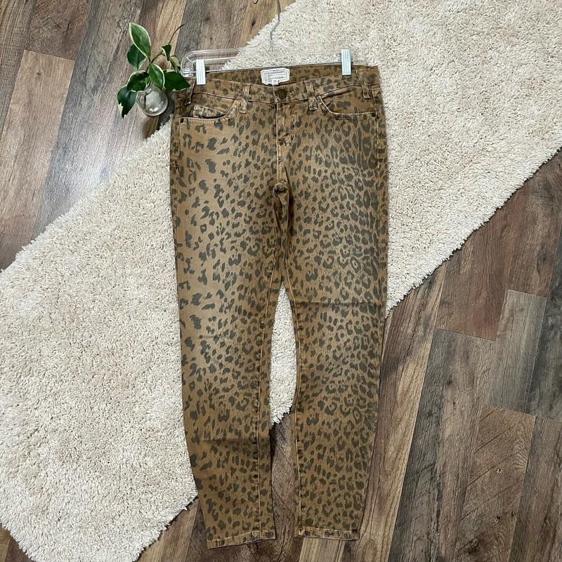 Current/Elliot Size 27 Camel Leopard The Stiletto Skinny Ankle Low Rise Jeans