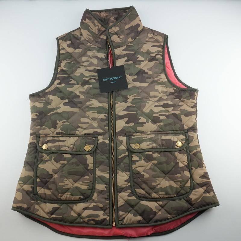 Cynthia Rowley Vest Women Medium Camouflage Quilted Puffer Sleeveless Jacket NWT