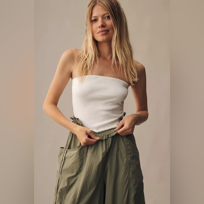 Daily Practice Anthropologie Best Shot Jumpsuit Green White Twofer Strapless XS