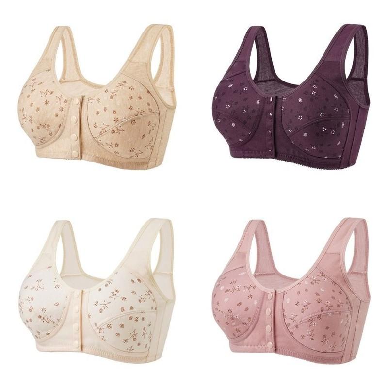 Daisy Bras For Older Women Front Close Button Cotton Bras Full Support Wide Back