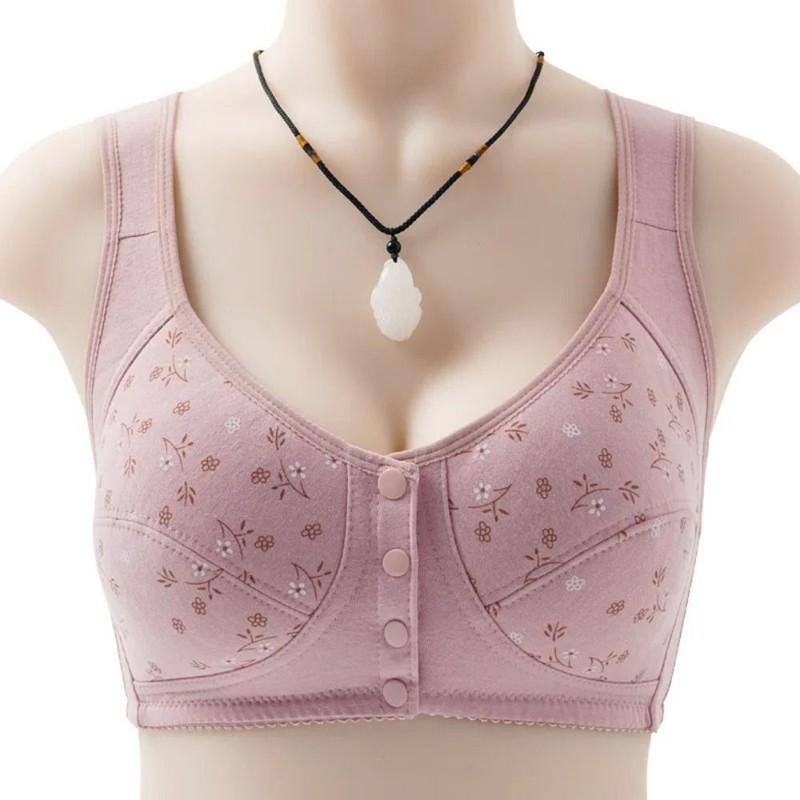 Daisy Bras For Older Women Front Close Button Cotton Bras Full Support Wide Back