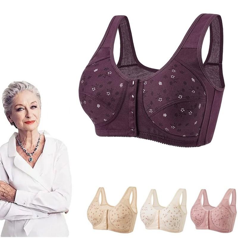 Daisy Bras for Older Women Front Close Button Cotton Bras Full Support Wide Back