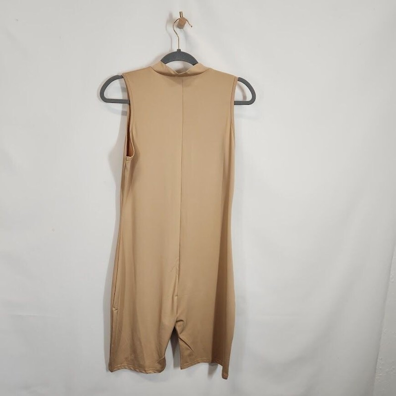 Daisy Zip Front Mock Neck Romper Taupe - Size Medium