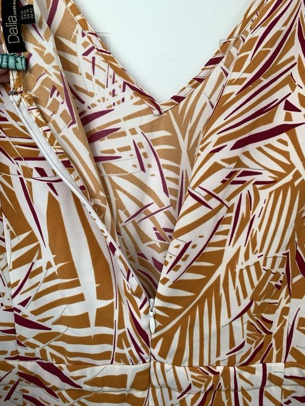 Dalia Palm Tropical Print Wide Leg Jumpsuit Sz 12 Cropped Romper Beach Resort