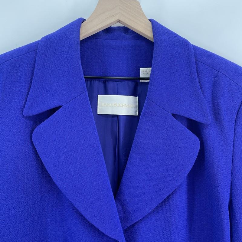 Dana Buchman Blazer Womens 14 Purple Wool Long Button Front Structured Jacket