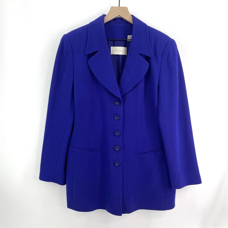 Dana Buchman Blazer Womens 14 Purple Wool Long Button Front Structured Jacket