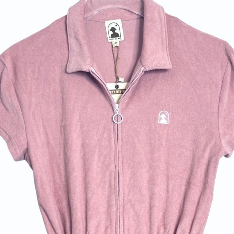Dandy Del Mar Tropez Romper Womens M Pink Rose Front Zipper Terry Playsuit
