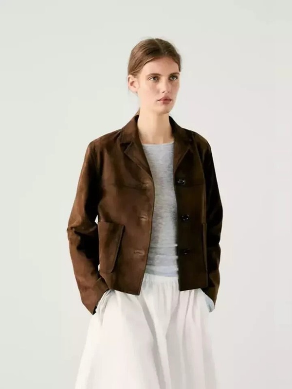 Dark Brown Suede Leather Coat For Women 100% Genuine Leather Handmade Coat NEW