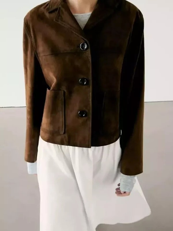 Dark Brown Suede Leather Coat For Women 100% Genuine Leather Handmade Coat NEW