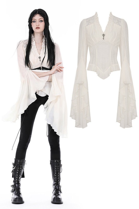 DARK IN LOVE Steampunk Gothic Elegant Long Trumpet Sleeves Top Women T-Shirt
