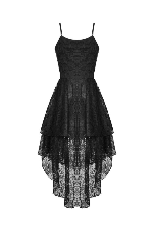 DARK IN LOVE Women Black Gothic Ghost Frilly Lace High-Low Strap Party Dress