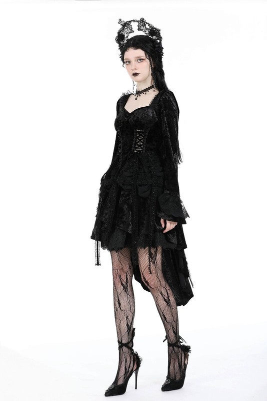 DARK IN LOVE Women Black Punk Gothic Retro Tasseled Dovetail Velvet Party Dress