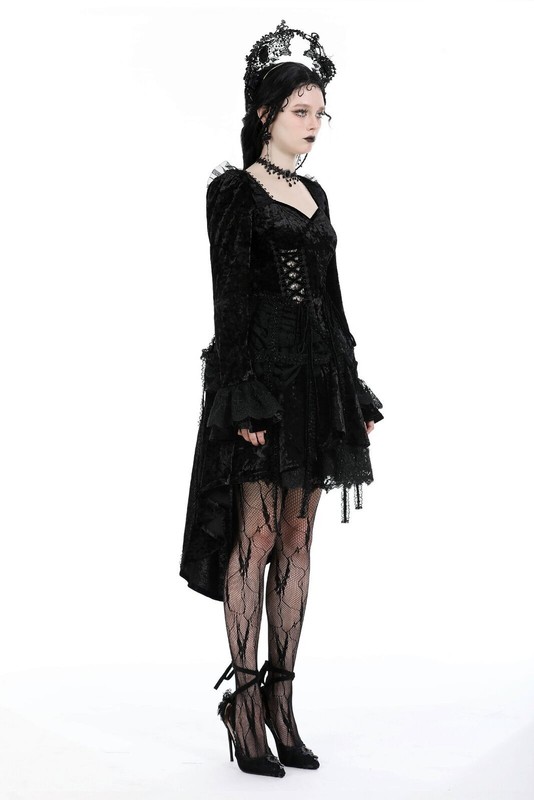 DARK IN LOVE Women Black Punk Gothic Retro Tasseled Dovetail Velvet Party Dress