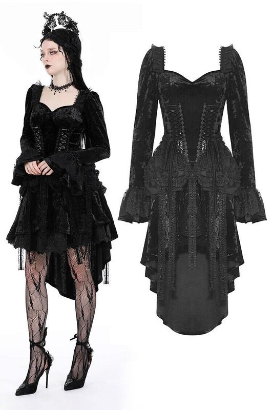 DARK IN LOVE Women Black Punk Gothic Retro Tasseled Dovetail Velvet Party Dress