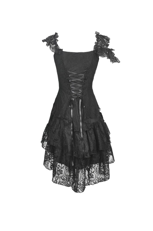 DARK IN LOVE Women Punk Gothic Off-The-Shoulder Lace Irregular Short Party Dress
