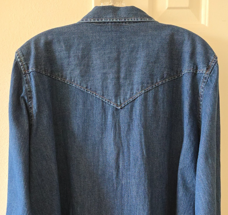 Dark Wash Blue Cotton Denim Pearl Button Cowboy Cut Western Shirt 3XL XXXL 3X