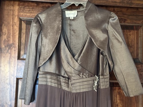 David's Bridal 2Pc Mother Of The Bride Champagne Dress W/Bolero Jacket Size 14