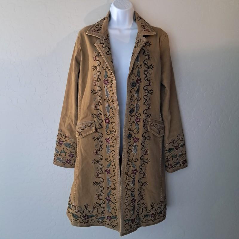 DB Sport Floral Embroidered Knee Length Coat Women's Large