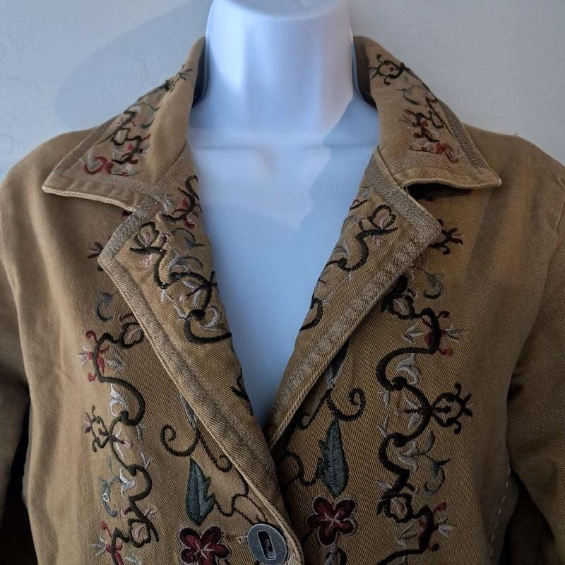 DB Sport Floral Embroidered Knee Length Coat Women's Large