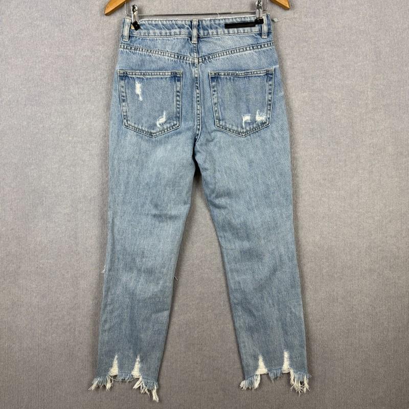 Decjuba Jeans Womens 8 Blue Denim Raw Hem Distressed High Waist
