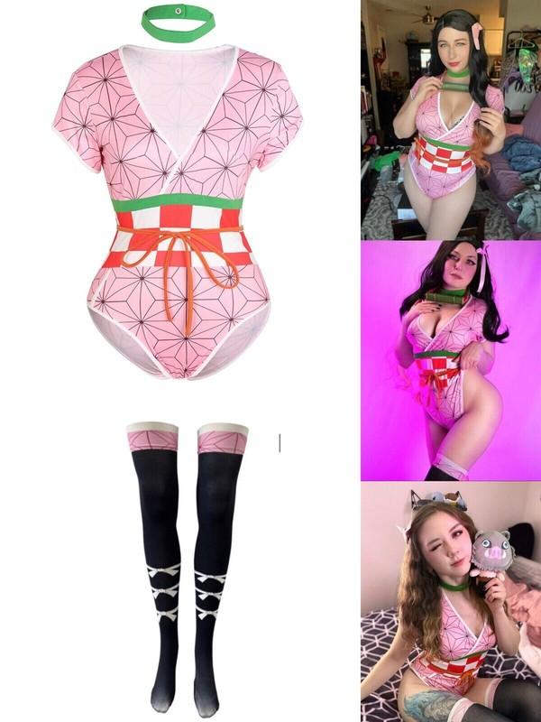 Demon Slayer Nezuko Anime Demon Romper Costume Cosplay M