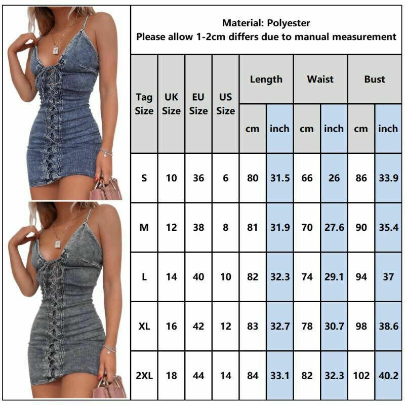 Denim Cami Ladies Elastic Stretch Bodycon Womens Causal Jean Mini Dress Skirt US
