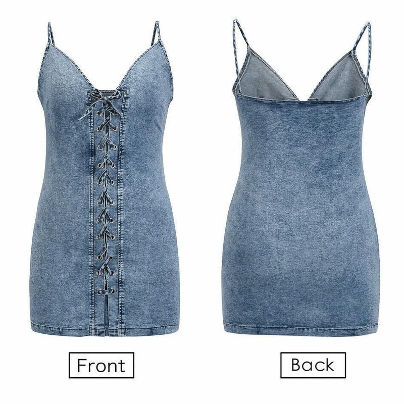 Denim Cami Ladies Elastic Stretch Bodycon Womens Causal Jean Mini Dress Skirt US