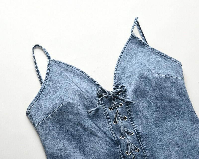 Denim Cami Ladies Elastic Stretch Bodycon Womens Causal Jean Mini Dress Skirt US