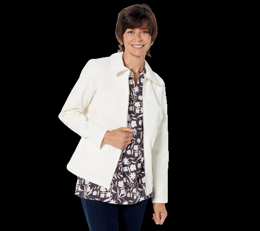 Denim & Co. Corduroy Zip-Front Jacket with Front Pockets in Natural Choose Size