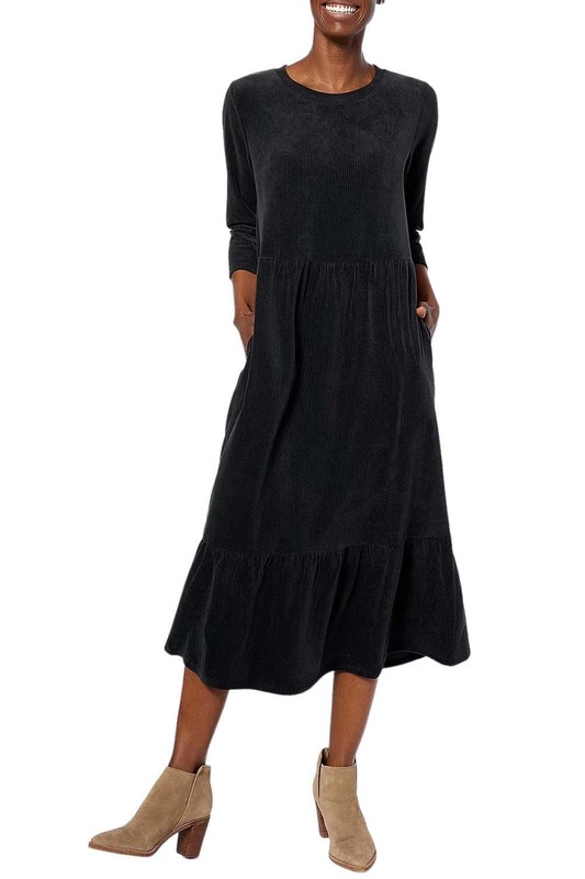 Denim & Co. Regular Heritage Velour Knit Midi Dress Black