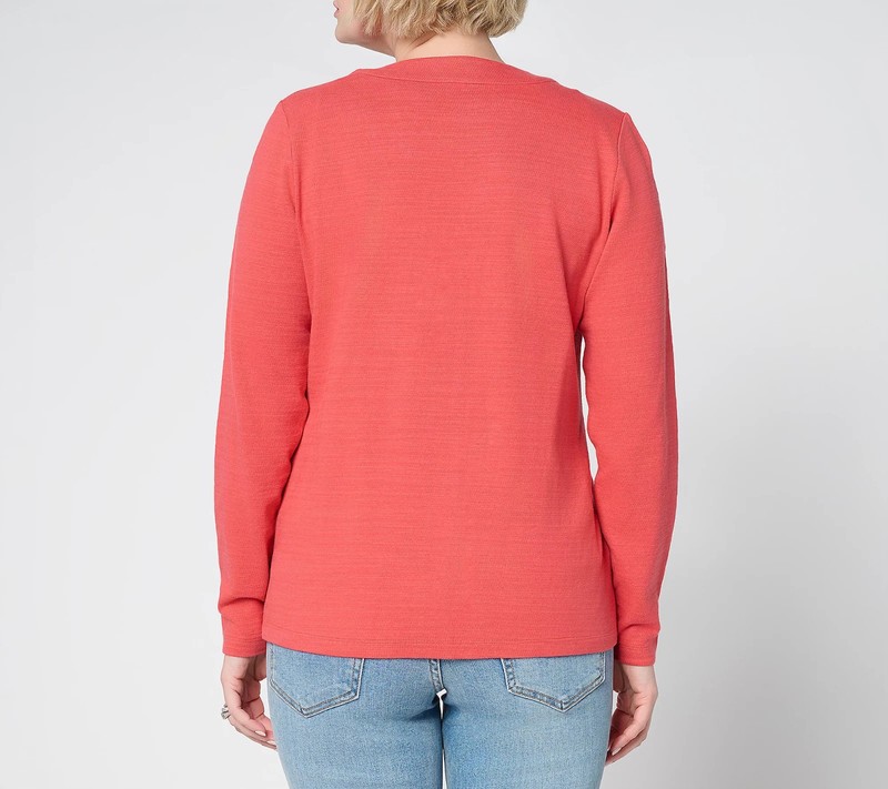 Denim & Co. Textured Cotton Long Sleeve Button Front Cardigan 100%Cotton A698203