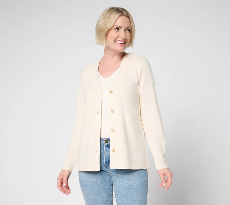 Denim & Co. Textured Cotton Long Sleeve Button Front Cardigan 100%Cotton A698203
